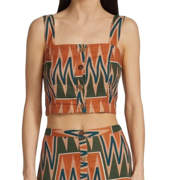 Veronica Beard NEW Tiffany Cropped Top Size L Multi Color Linen Cotton Blend - Picture 5 of 15